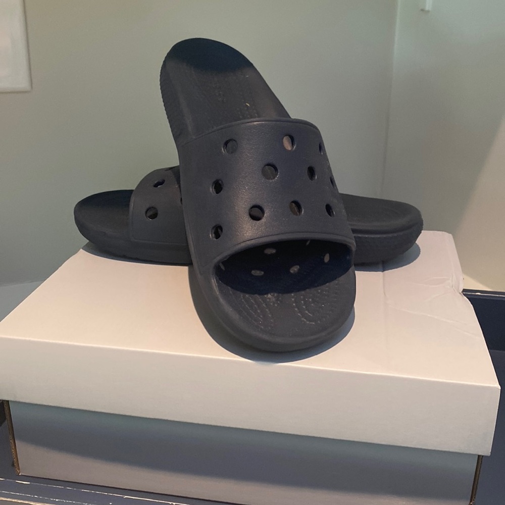 Navy Crocs Slides size 5 mens size 7 women